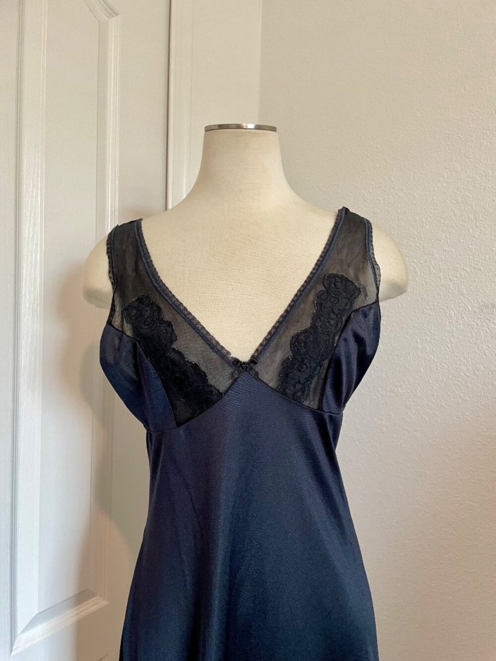 Vintage Black Lace and Sheer Mini Slip Dress Size 38 - Picture 2 of 11